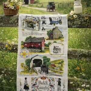 Kay Dee Dutch Country Amish Scene Linen Tea Towel 1970s USA Vintage